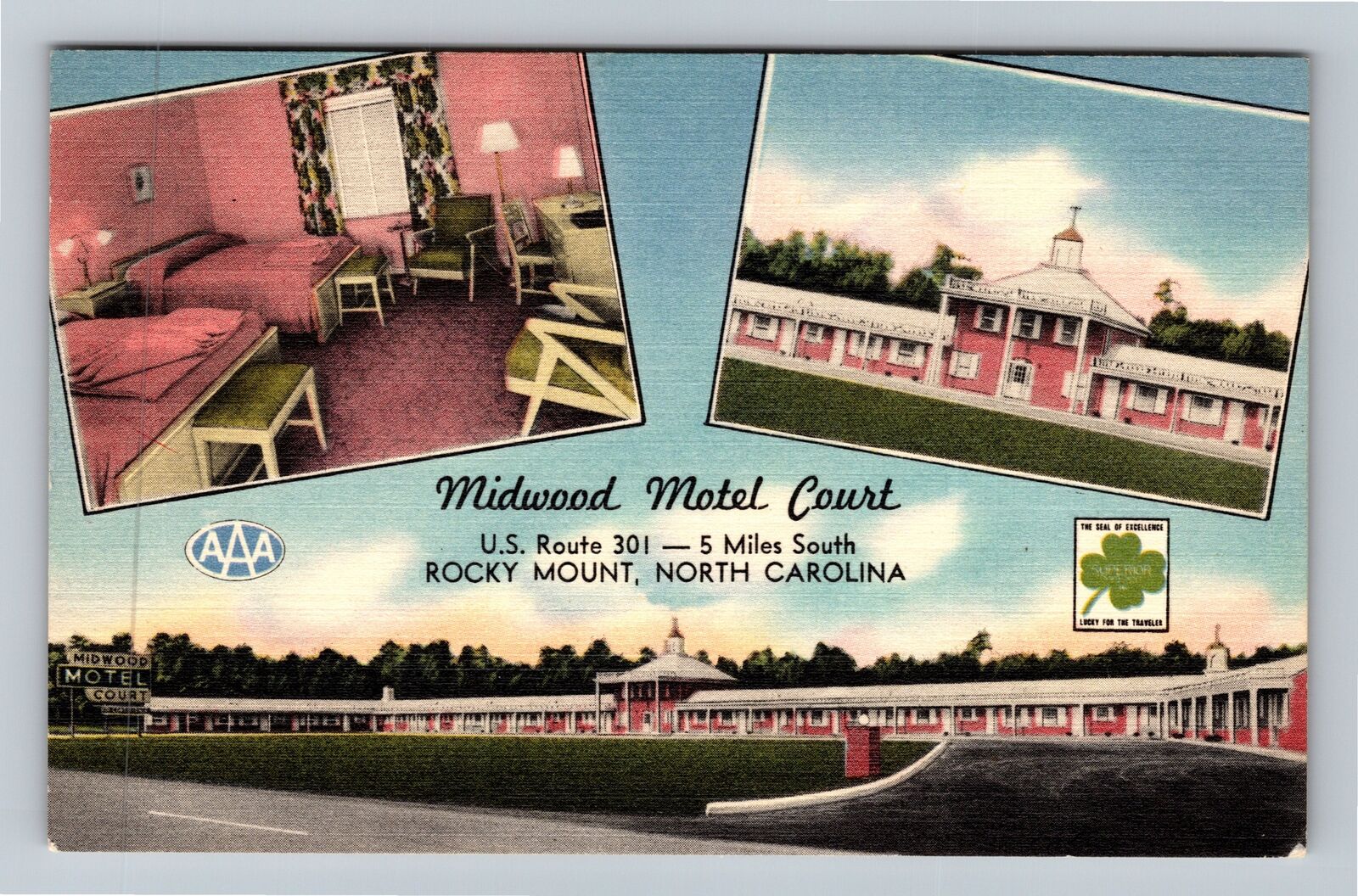 Rocky Mount NC-North Carolina, Midwood Motel Court, Antique Vintage Postcard