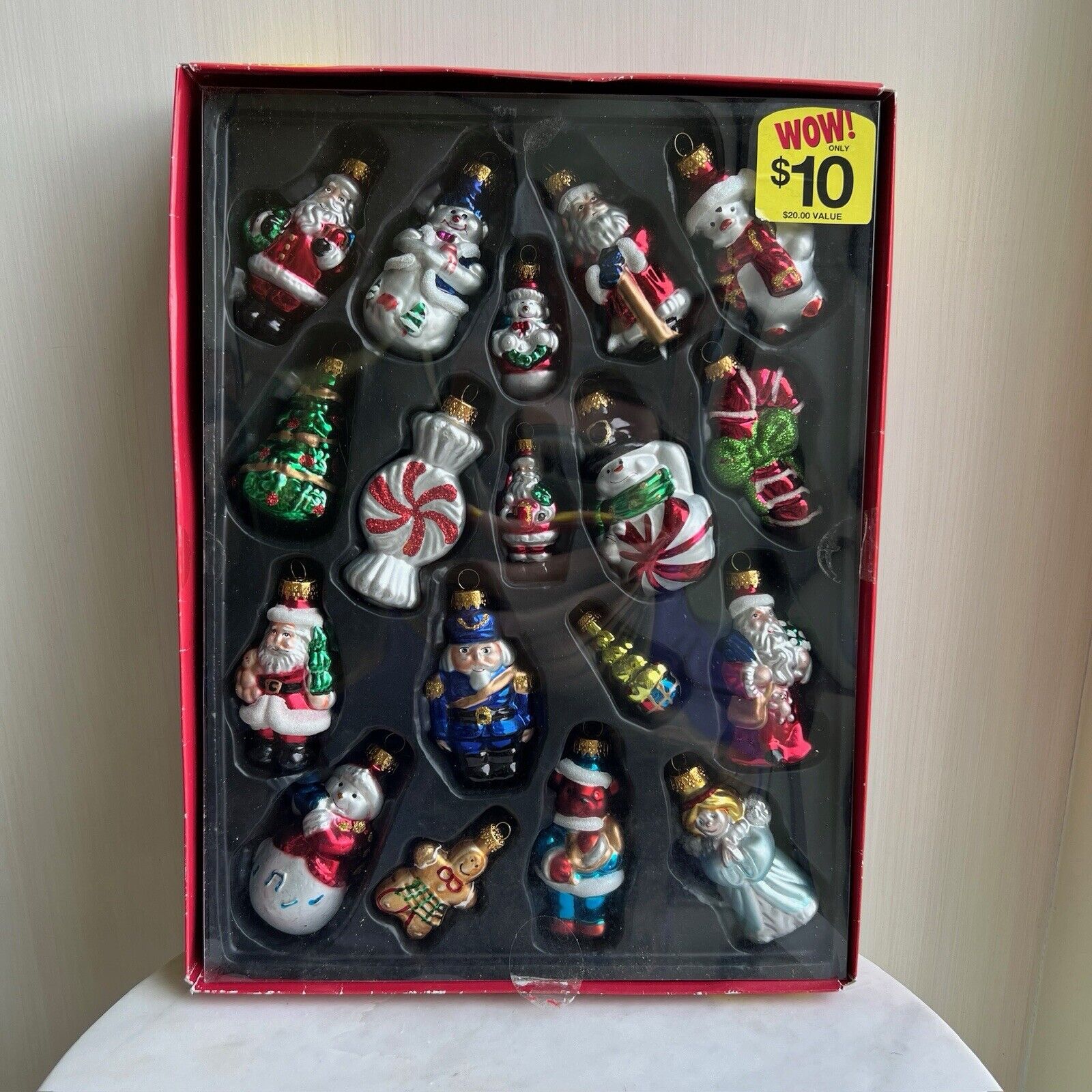 Vintage 18 Pc. Hand Painted Glass Chistmas Ornament Set By East West Co.