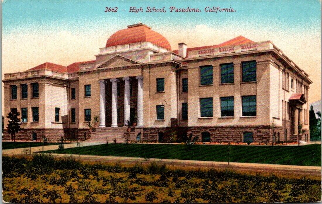 Pasadena California High School Early 1900\'s Bldg Grounds Mitchell VTG Postcard