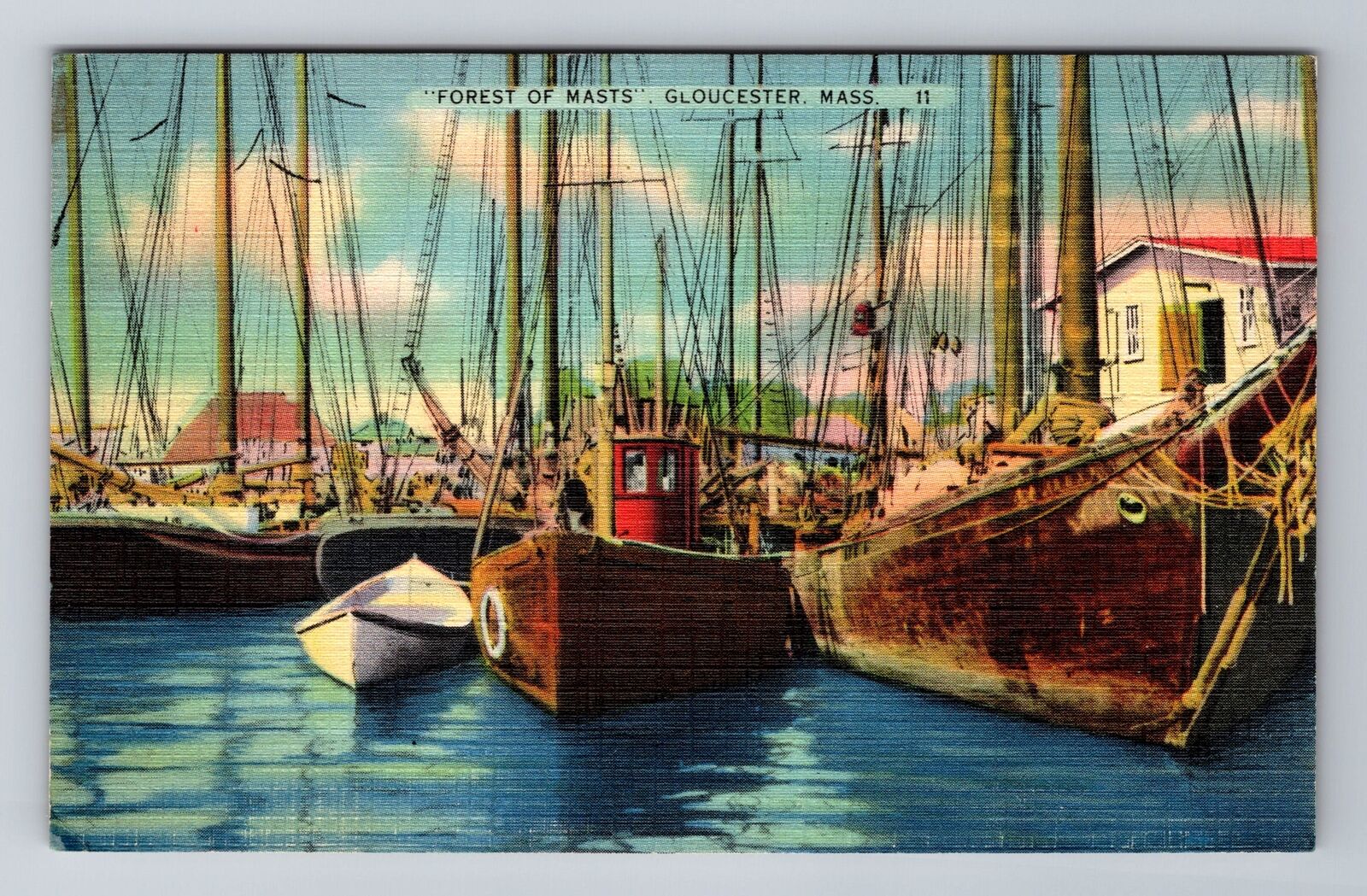 Gloucester MA-Massachusetts, Forest Of Masts, Antique, Vintage Souvenir Postcard