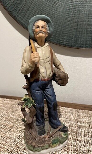 Old Man With an Axe and Lumberjack Ceramic Figurine
