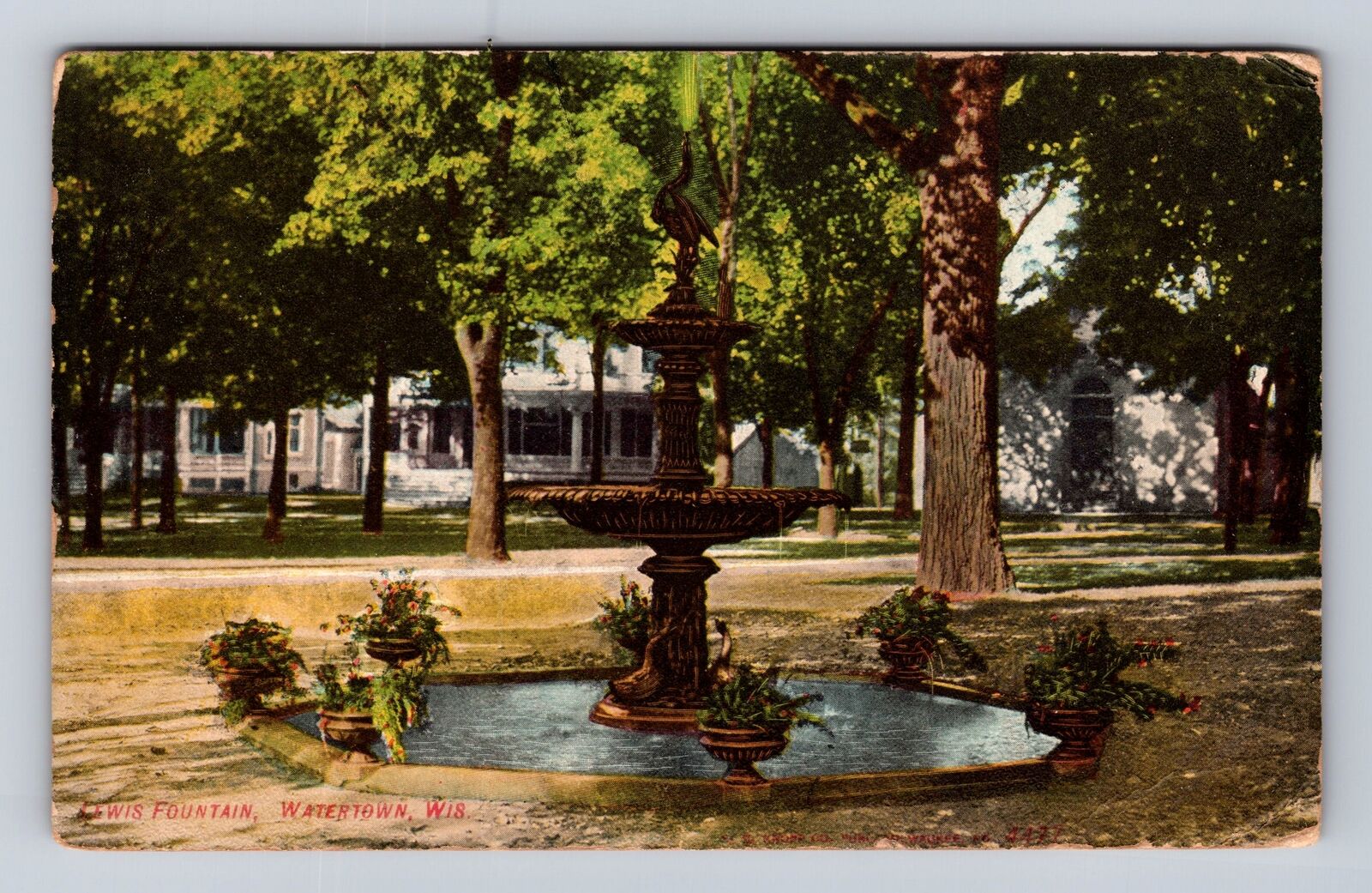 Watertown WI-Wisconsin, Lewis Fountain, City Park, Antique Vintage Postcard