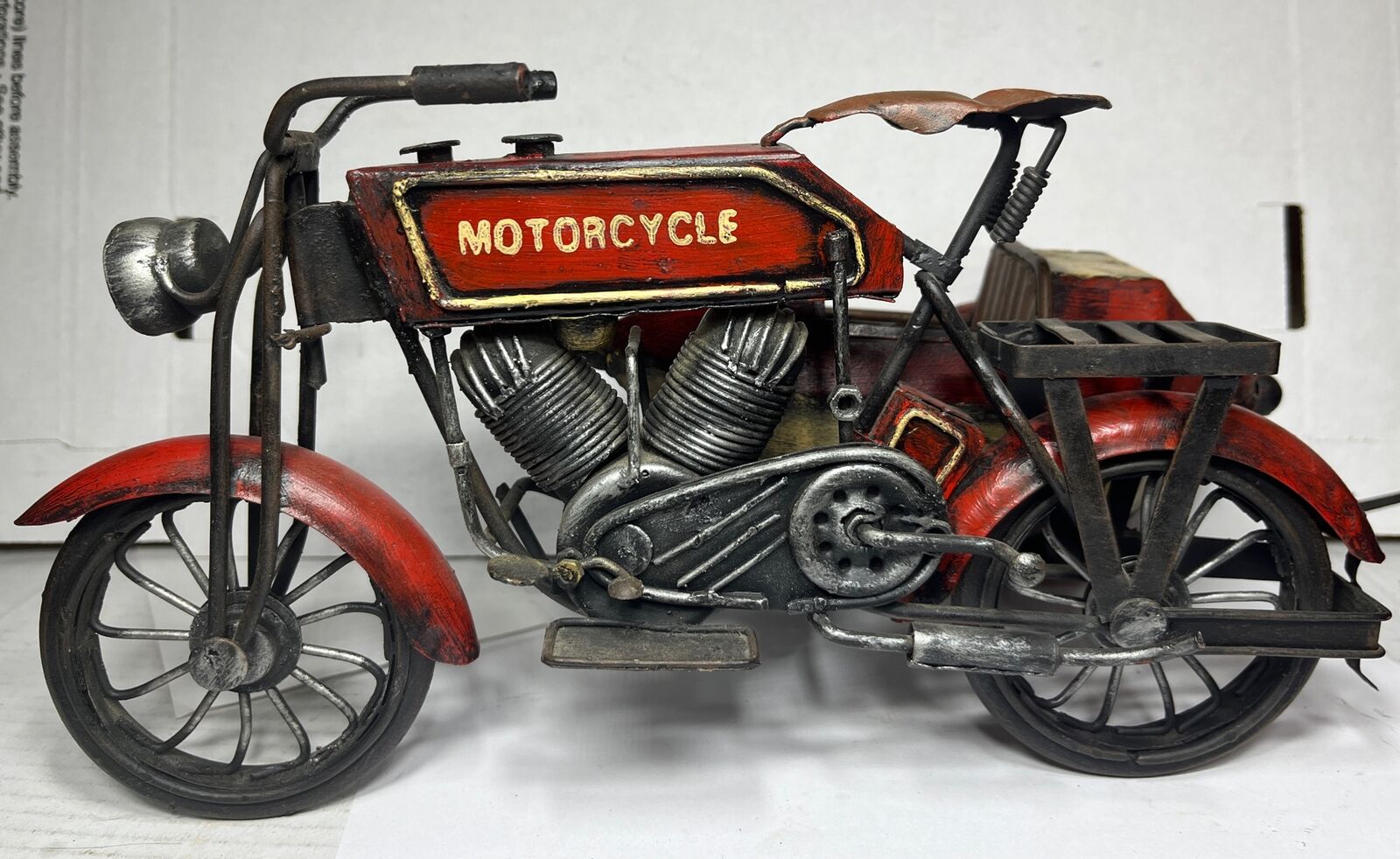 Rare Vintage Motorcycle with Sidecar Large Art Sculpture Model Display