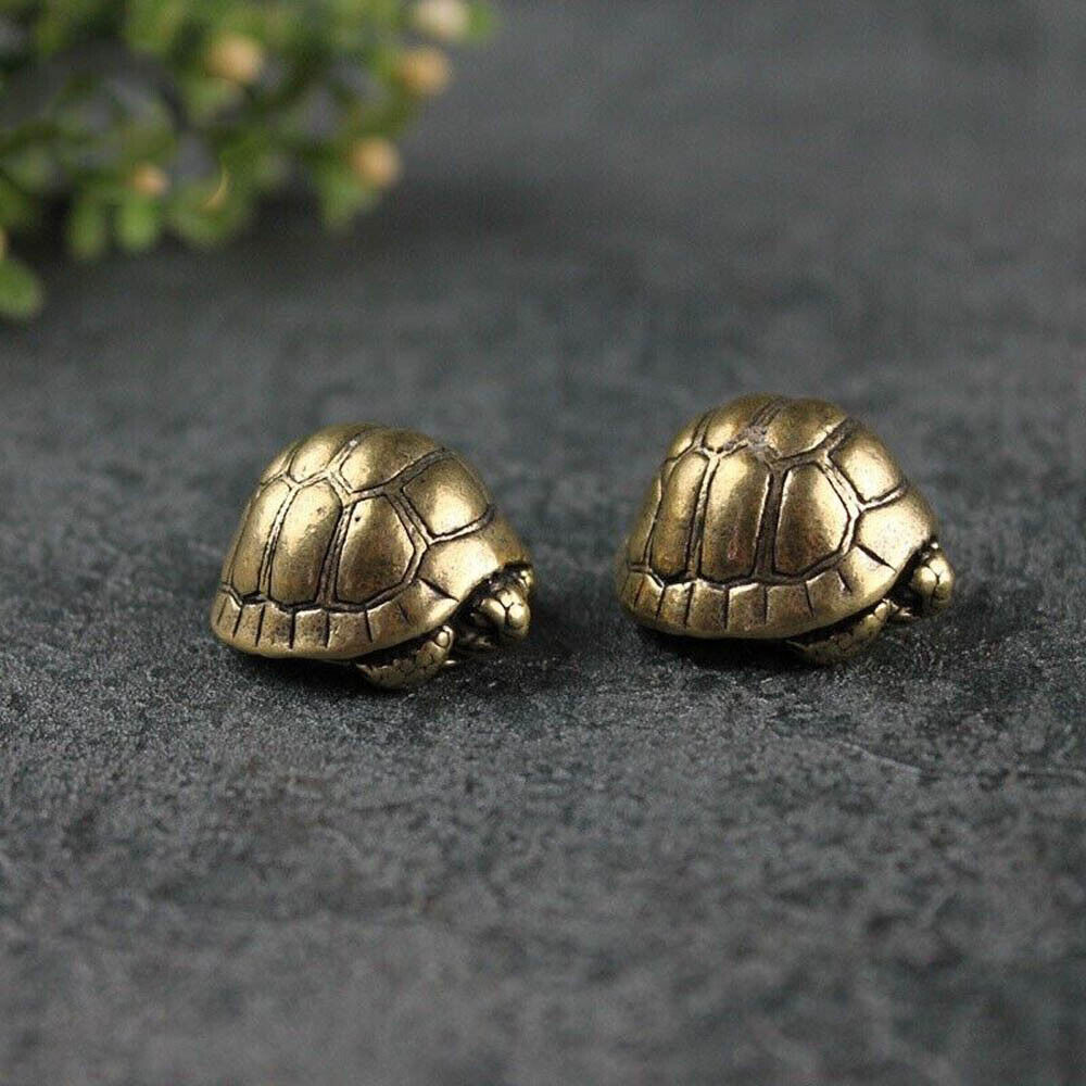 2X Solid Heavy Brass Tortoise Figurine Miniature Vintage Turtle Tea Pet Ornament