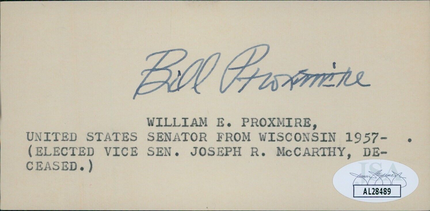 William Proxmire Wisconsin Senator Signed 2.5x5 Index Card JSA Authenticated