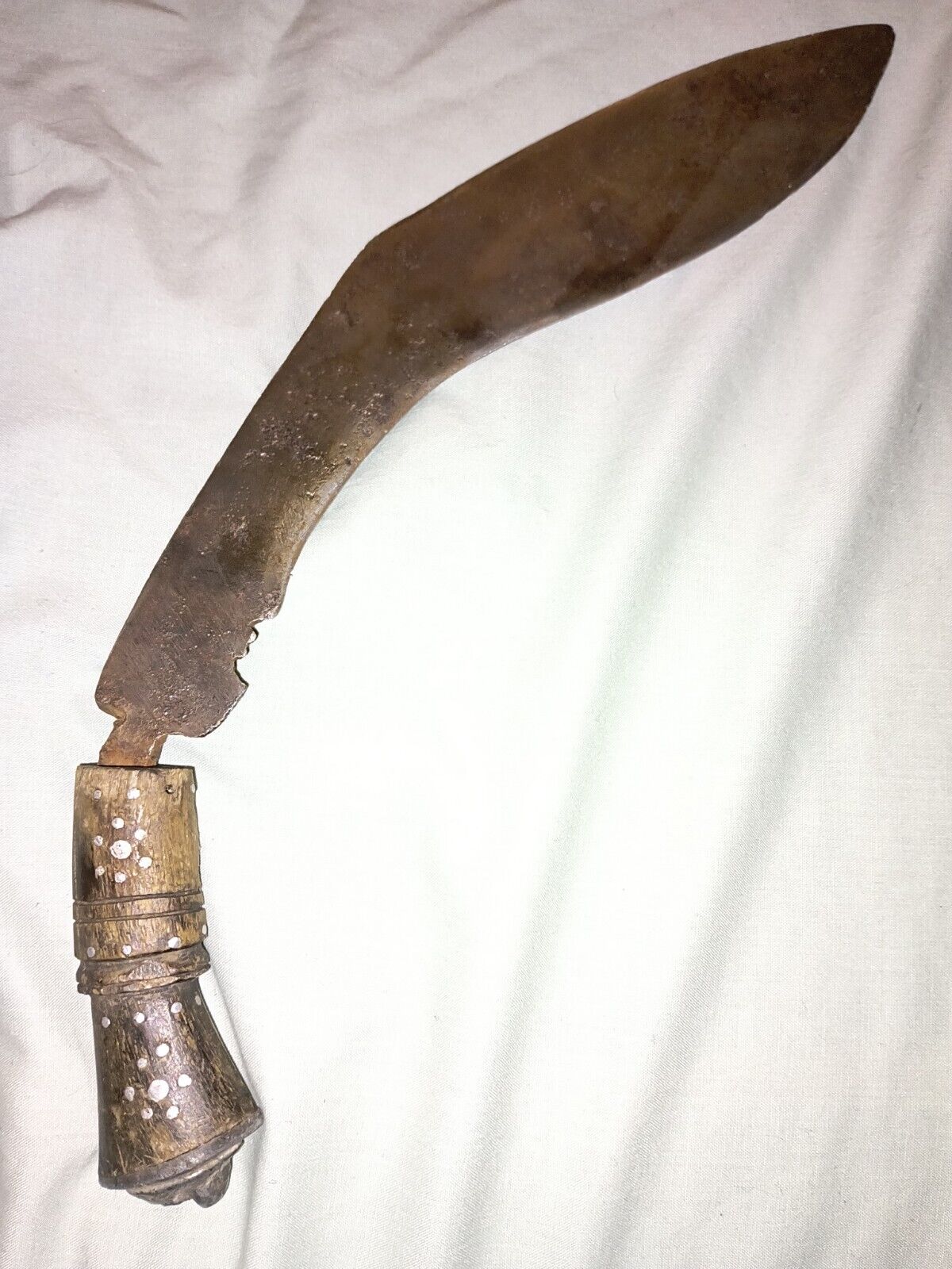  Vintage Old Primitive Handmade Horn Handle Gurkha Knife Kukri Sword Fixed Blade
