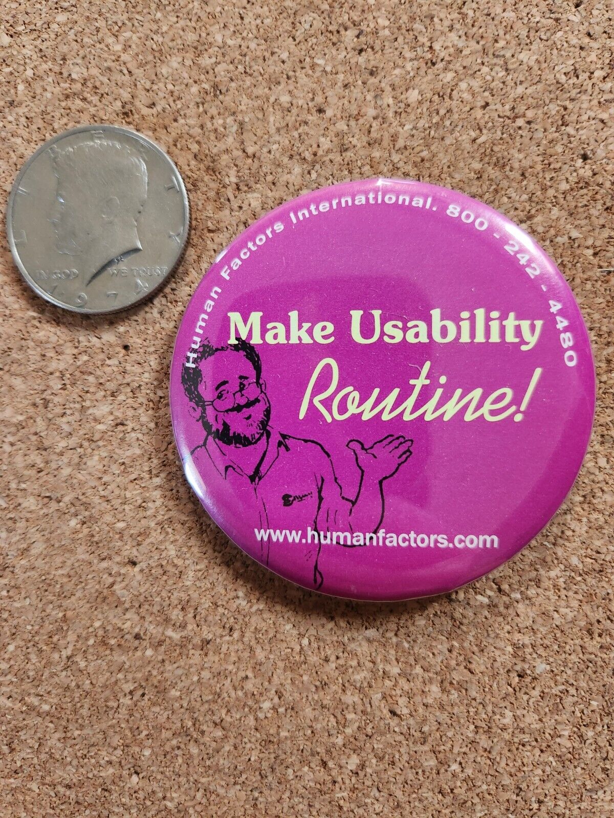 Vintage Make Usability Routine Human Factors.com pinback button 