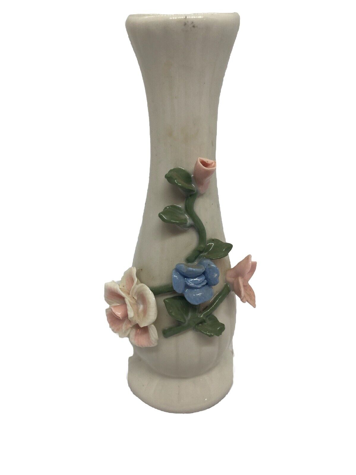 Porcelain  Vase With 3D Flowers Flowers 7 Inch Flower / Bud Vase