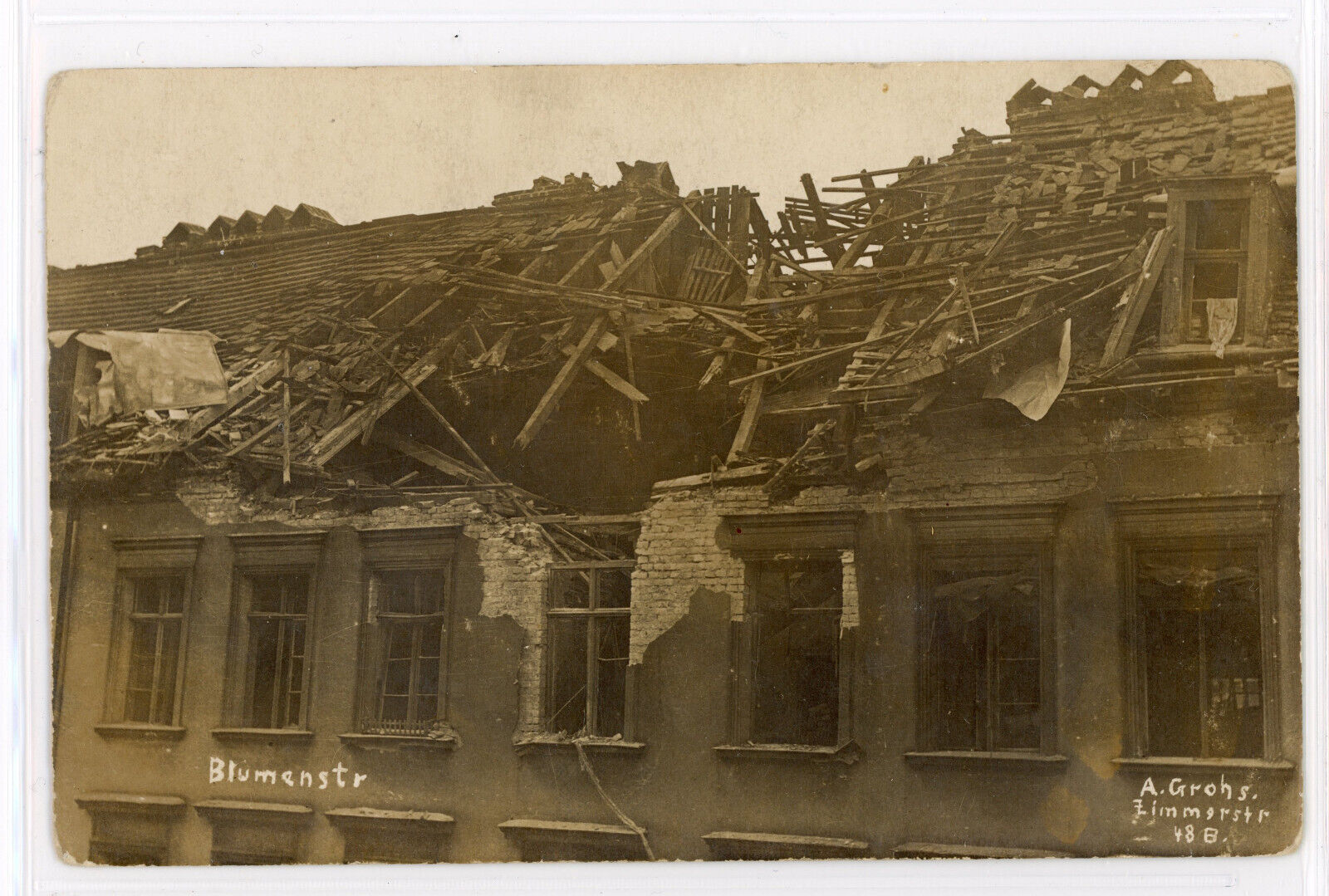 Blumestrasse, Bomb Damage, WWI?, Berlin, Germany RPPC vintage postcard