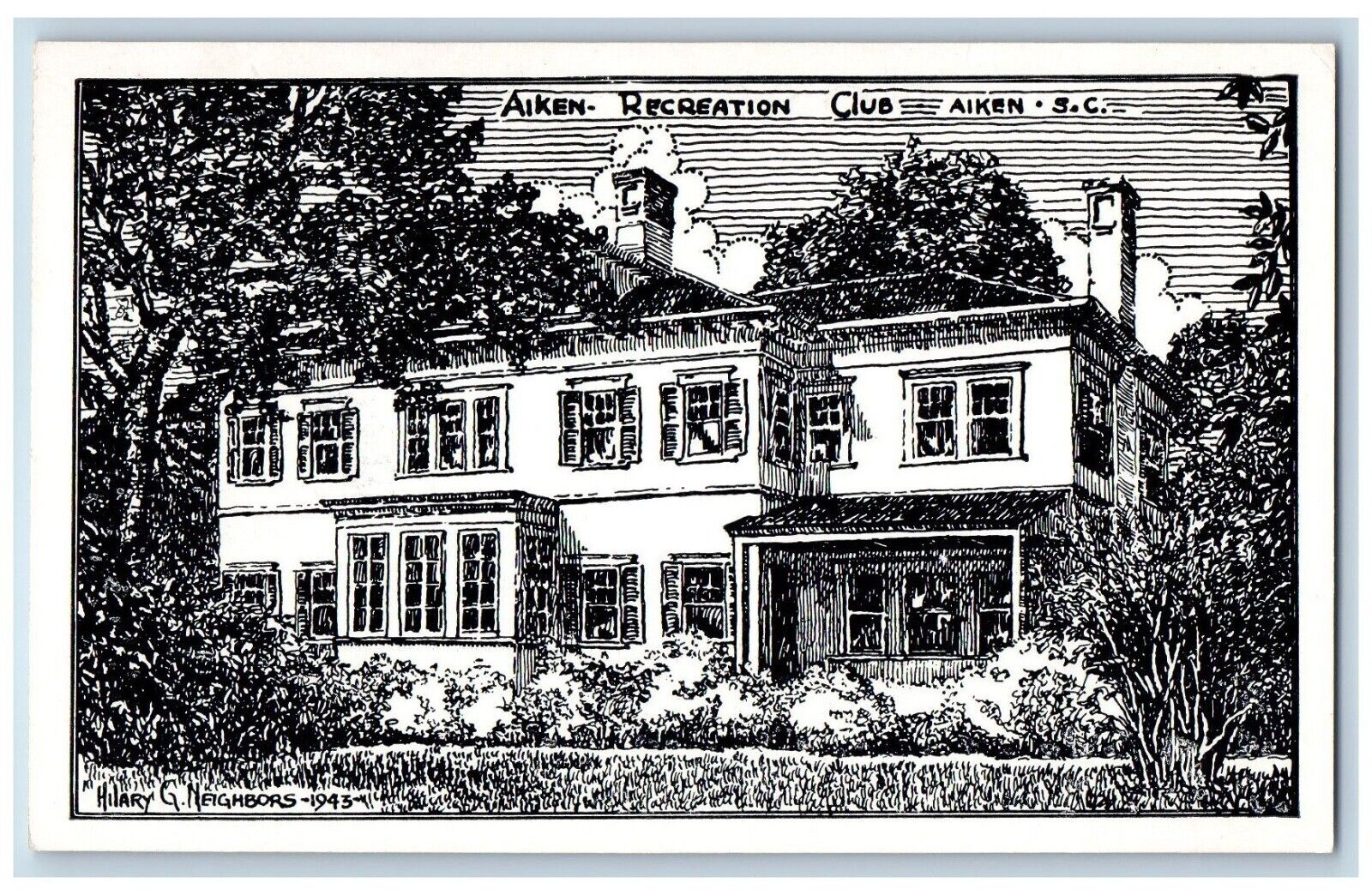 Aiken South Carolina Postcard Aiken Recreation Club House c1940 Vintage Antique