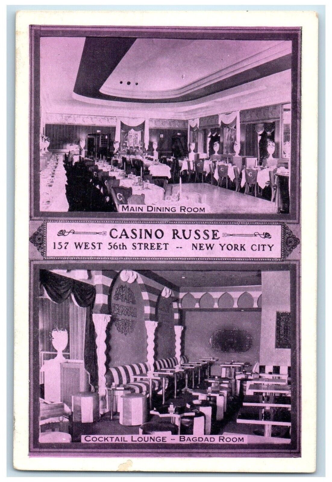 Casino Russe Main Dining Room And Cocktail Lounge New York City NY Postcard