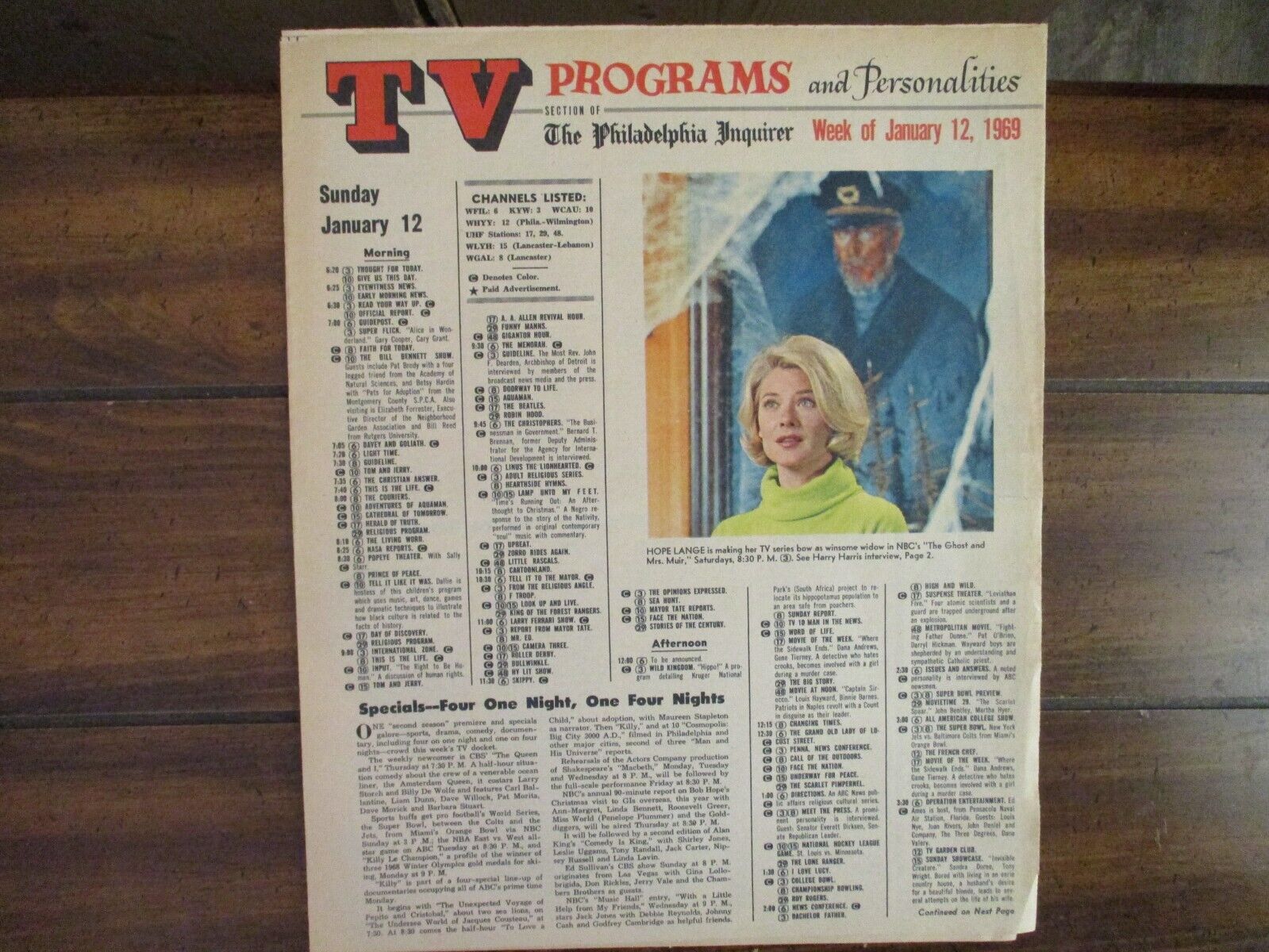 1/1969 Philadelphia Inquirer TV Programs Mag(THE GLOST AND MRS. MUIR/HOPE LANGE)
