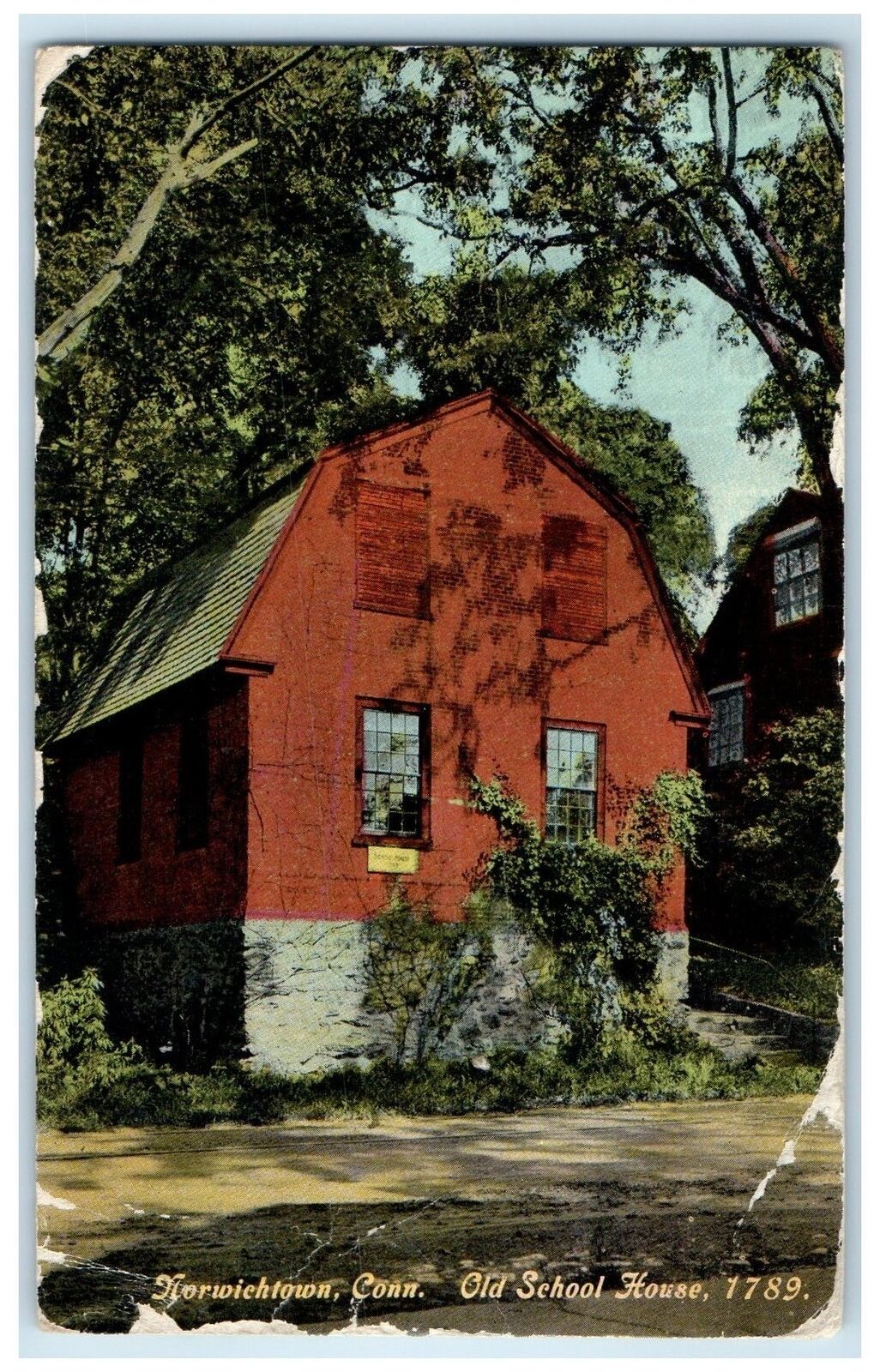 1911 Old School House Scene Norwichtown Connecticut CT Leonard Bridge Postcard