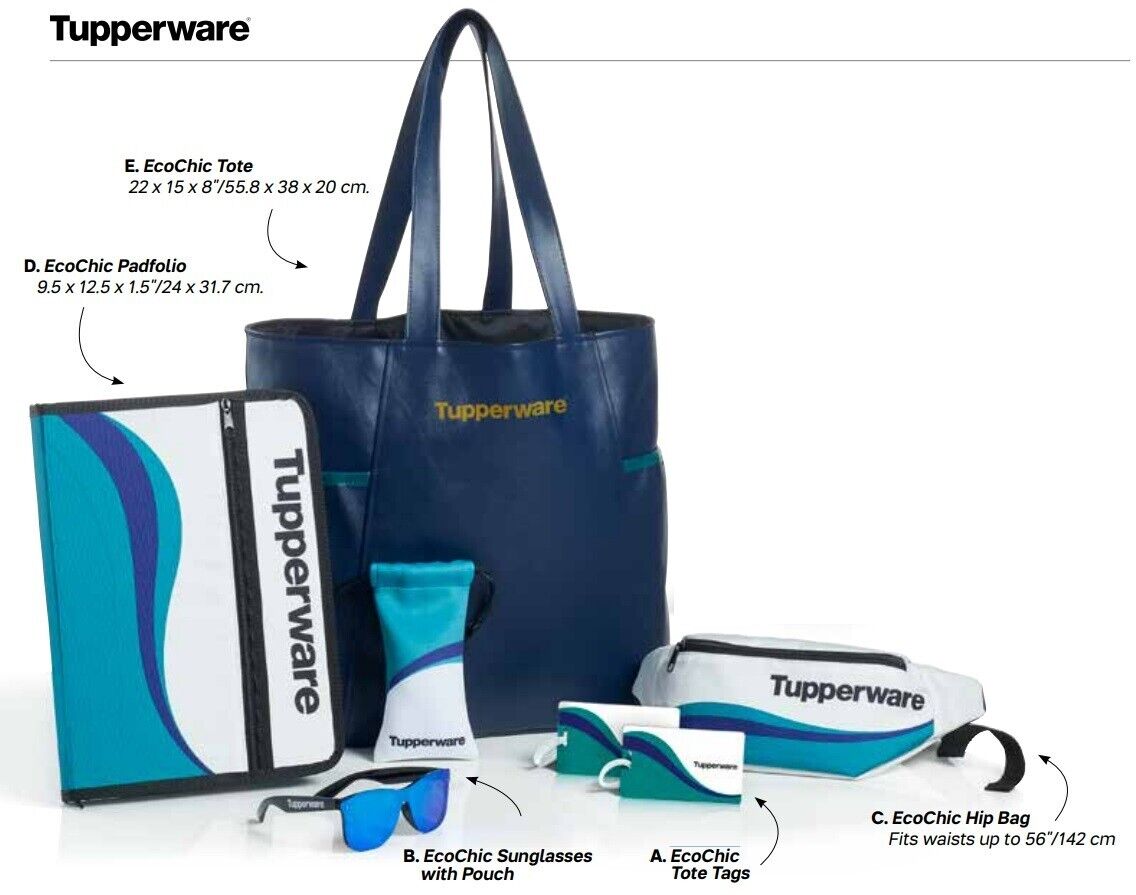 Tupperware 2020 Award EcoChic Set of 5 Sunglasses Tote Tags Hip Bag Padfolio New