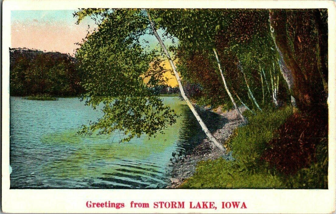 1918. GREETINGS FROM STORM LAKE, IOWA. POSTCARD. RC9