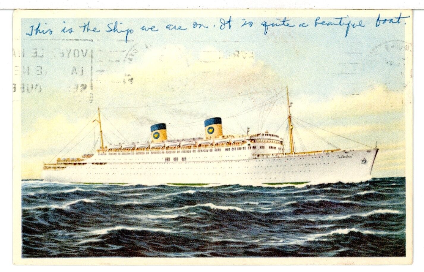 1955 - SS HOMERIC (former SS MARIPOSA) Underway, Home Lines Postcard
