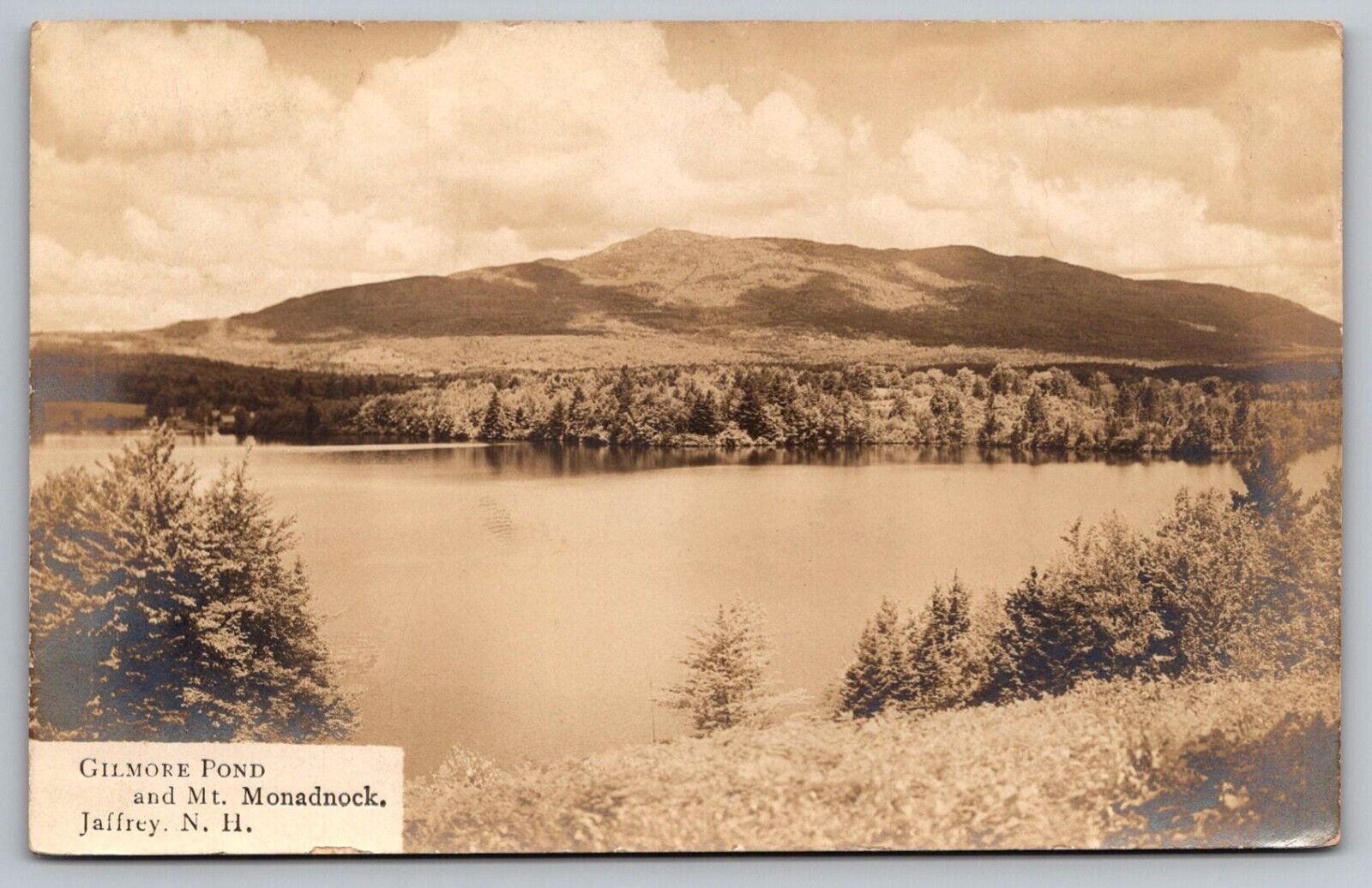 Postcard: Gilmore Pond and Mt. Monadnock, Jaffrey NH, RPPC, Posted 1912