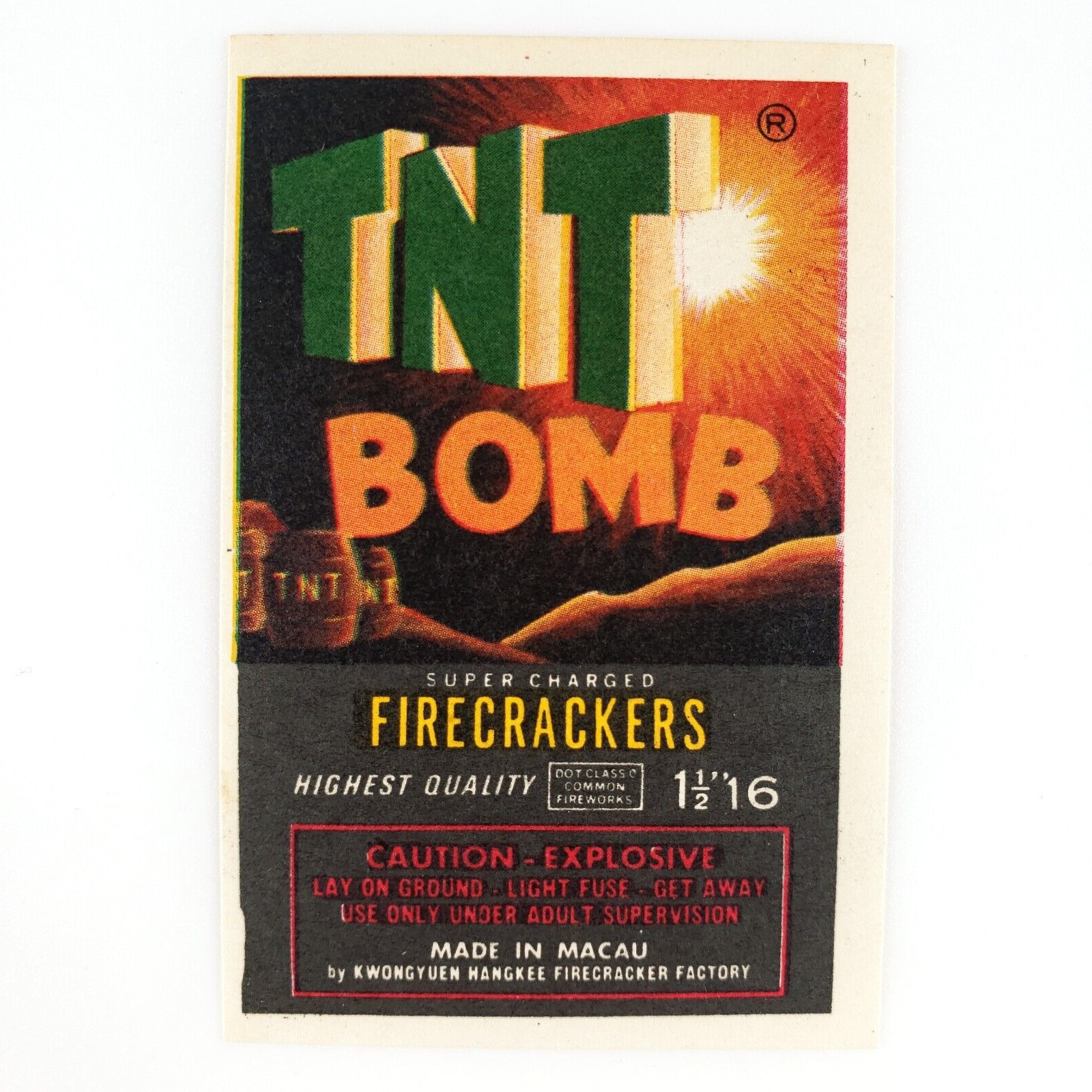 TNT Bomb Macau Firecracker Label 1970s Chinese Kwongyuen Hangkee Vintage C2283
