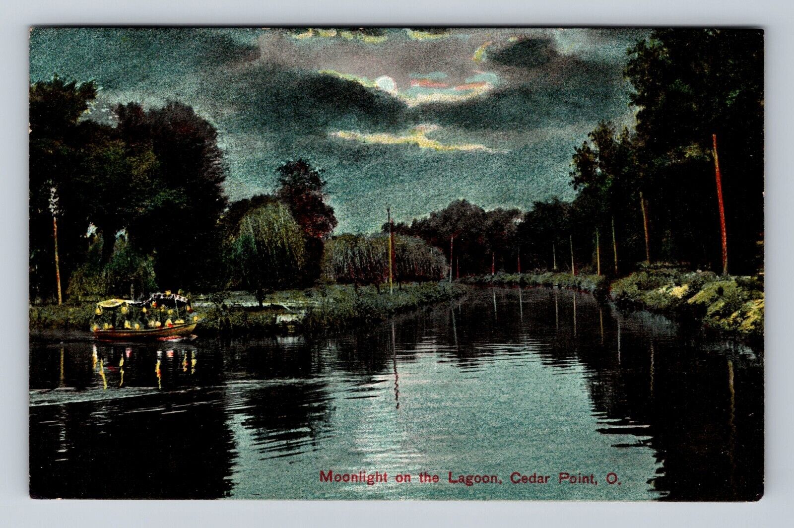 Cedar Point OH-Ohio, Moonlight on the Lagoon, Amusement Vintage c1908 Postcard