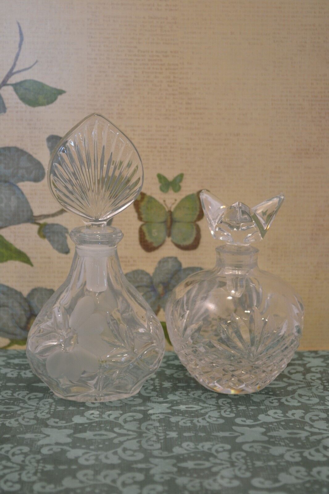 Vintage Princess House 942 Germany 24% Lead Crystal 2 PC Glass Perfume Bottle #E