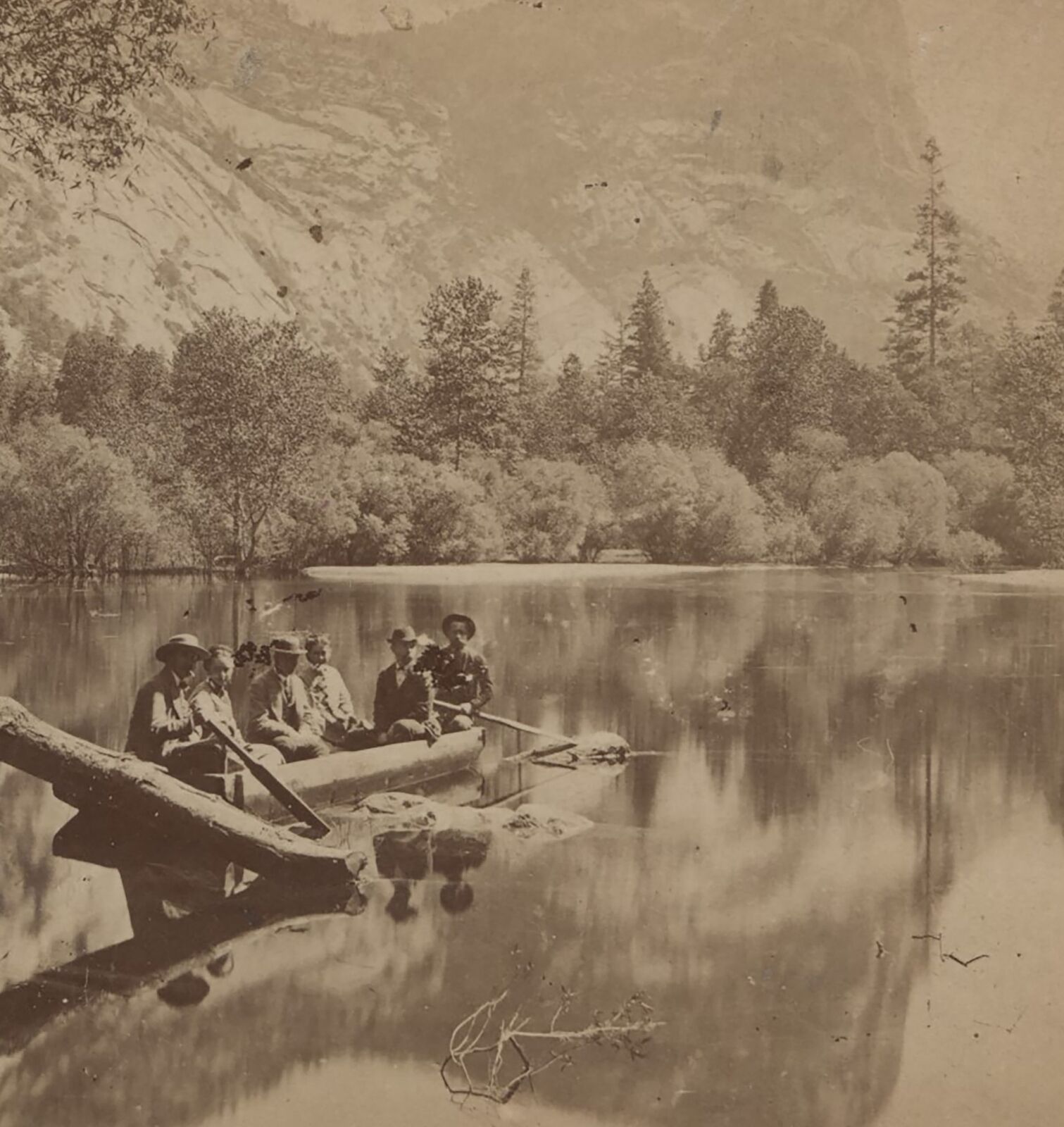 Folks in a Boat Mirror Lake Yosemite Valley CA Kilburn c1880