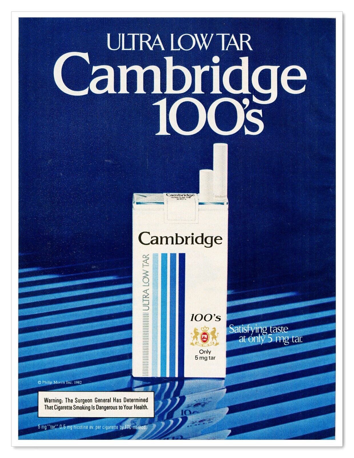 Cambridge 100\'s Cigarettes Philip Morris Vintage 1982 Print Magazine Tobacco Ad