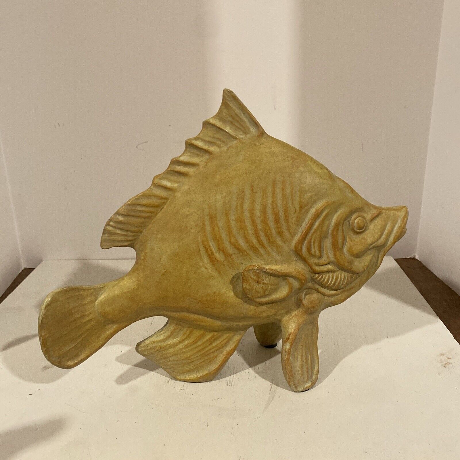 Vintage 11” Tall 12” Wide Fish Figurine Free standing Composite/Resin Display ￼