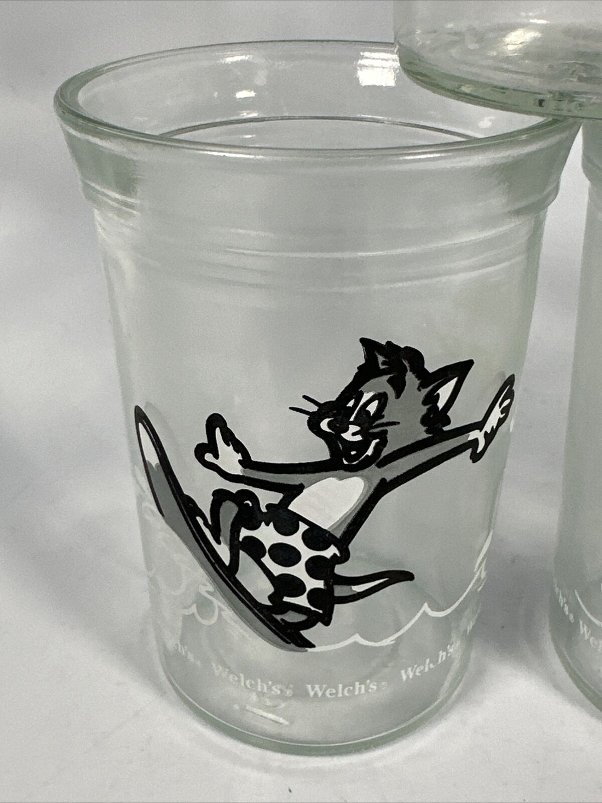 5 Vintage 1990 Welch's | Tom and Jerry Glass Jelly Jars Surfing & Skating