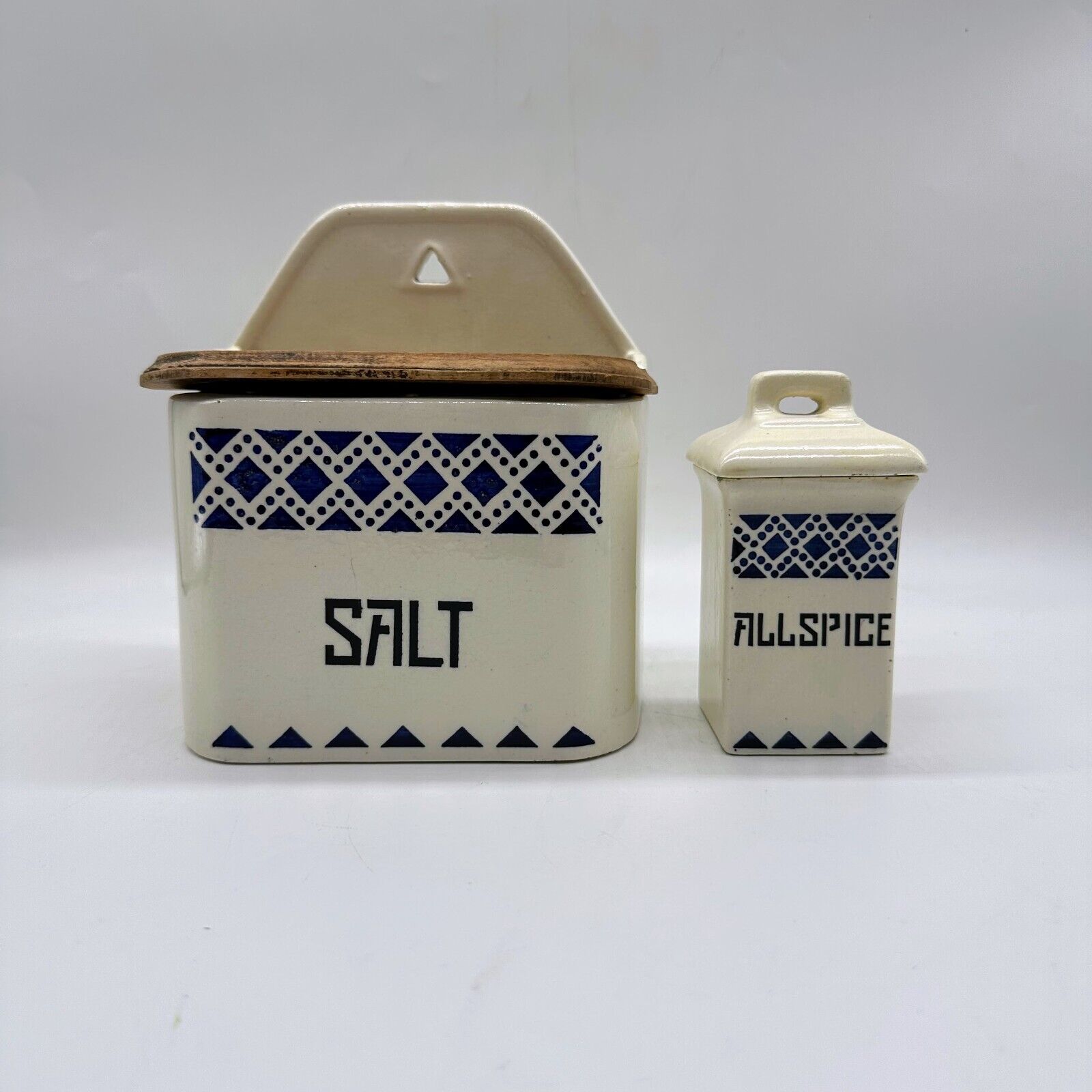 Antique Staffel Germany Stoneware Salt Box & Spice Jar