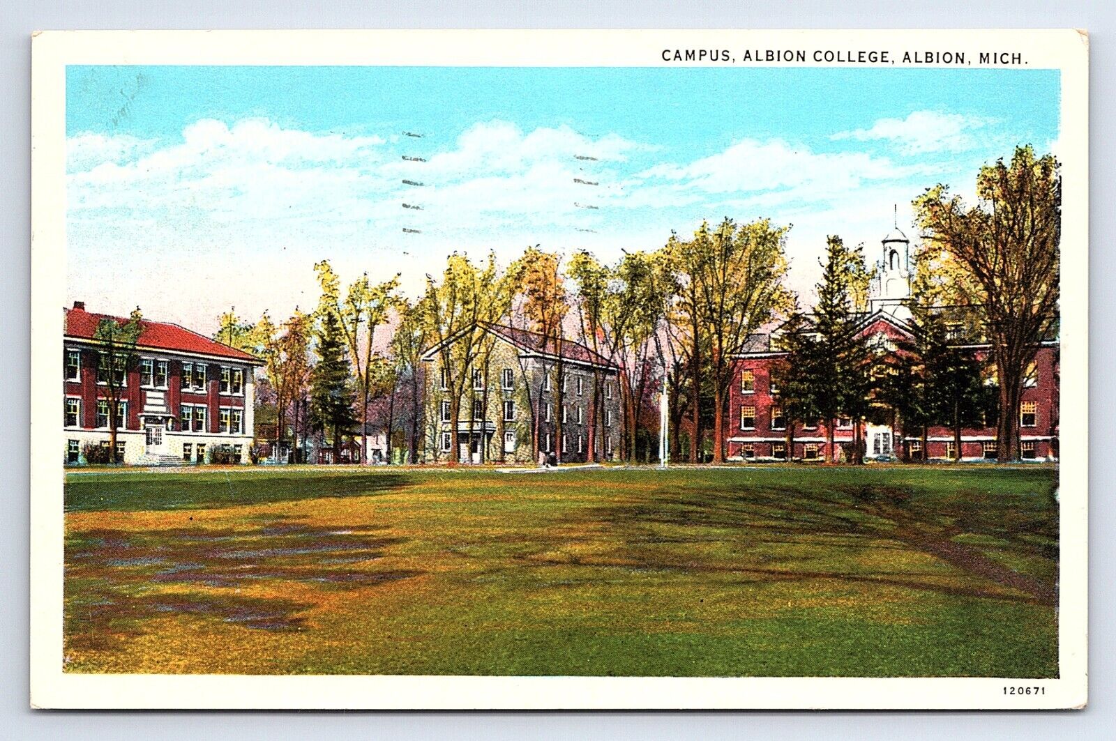 Postcard Campus Albion College Michigan MI c.1934 Epworth League Institute Msg.