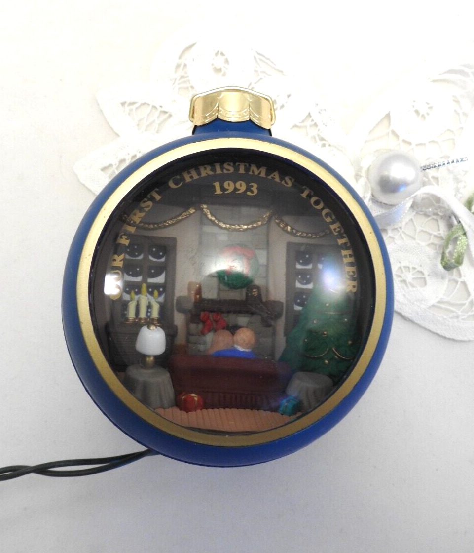 Hallmark Ornament 1993 Our First Christmas Together Diorama Ball Flicker Lighted