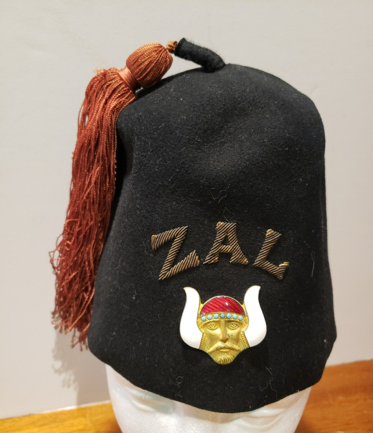 Vintage Shriners / Masonic Lodge Fezz Hat w/ Tassle  Viking with Horned Helmet