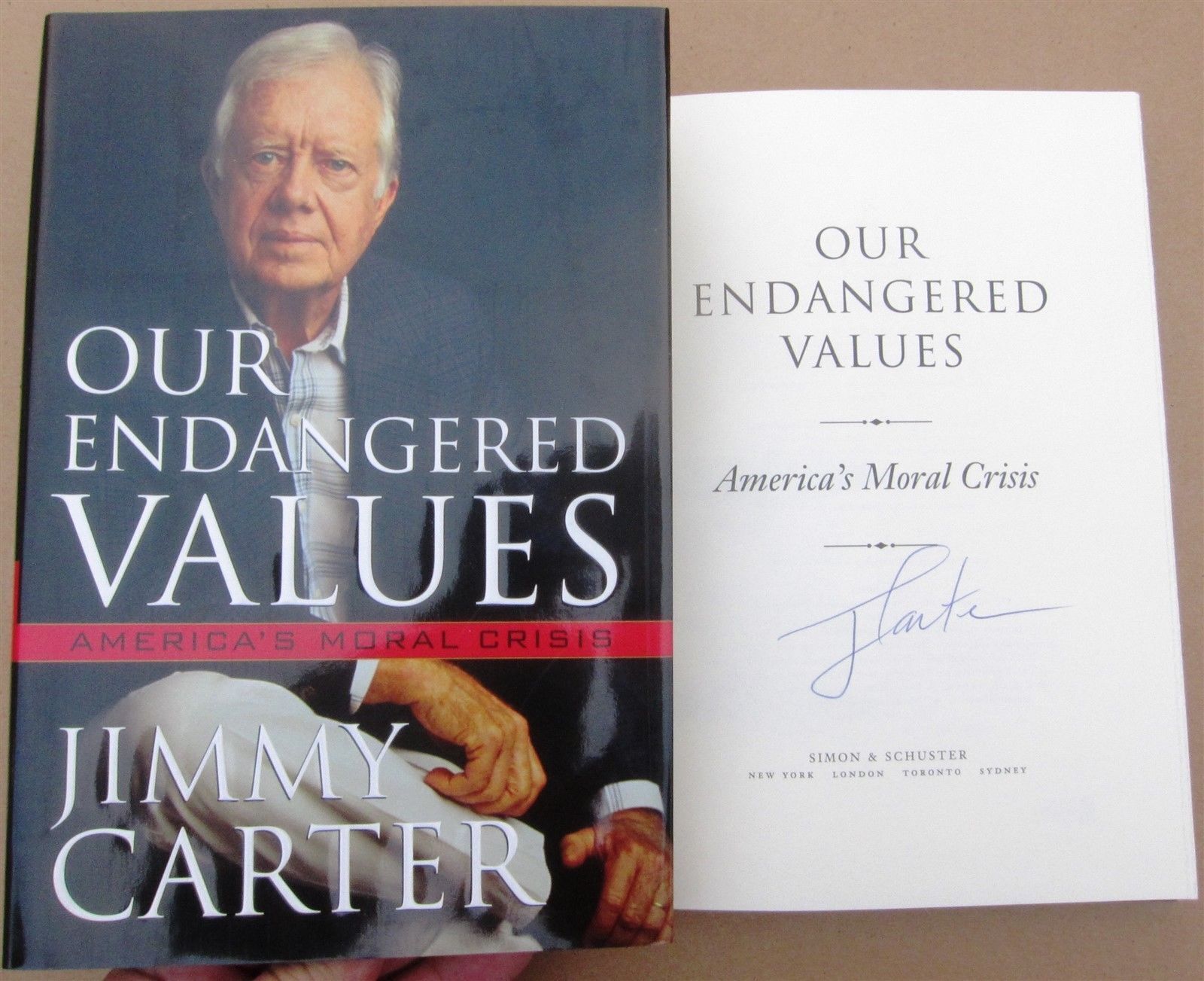 Jimmy Carter signed book Our Endangered Values 1st Print Beckett BAS Authentic