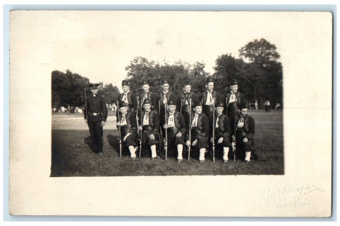 c1910\'s BPOE Masonic Lodge Elk Rifle Gun Burkey\'s Muncie IN RPPC Photo Postcard