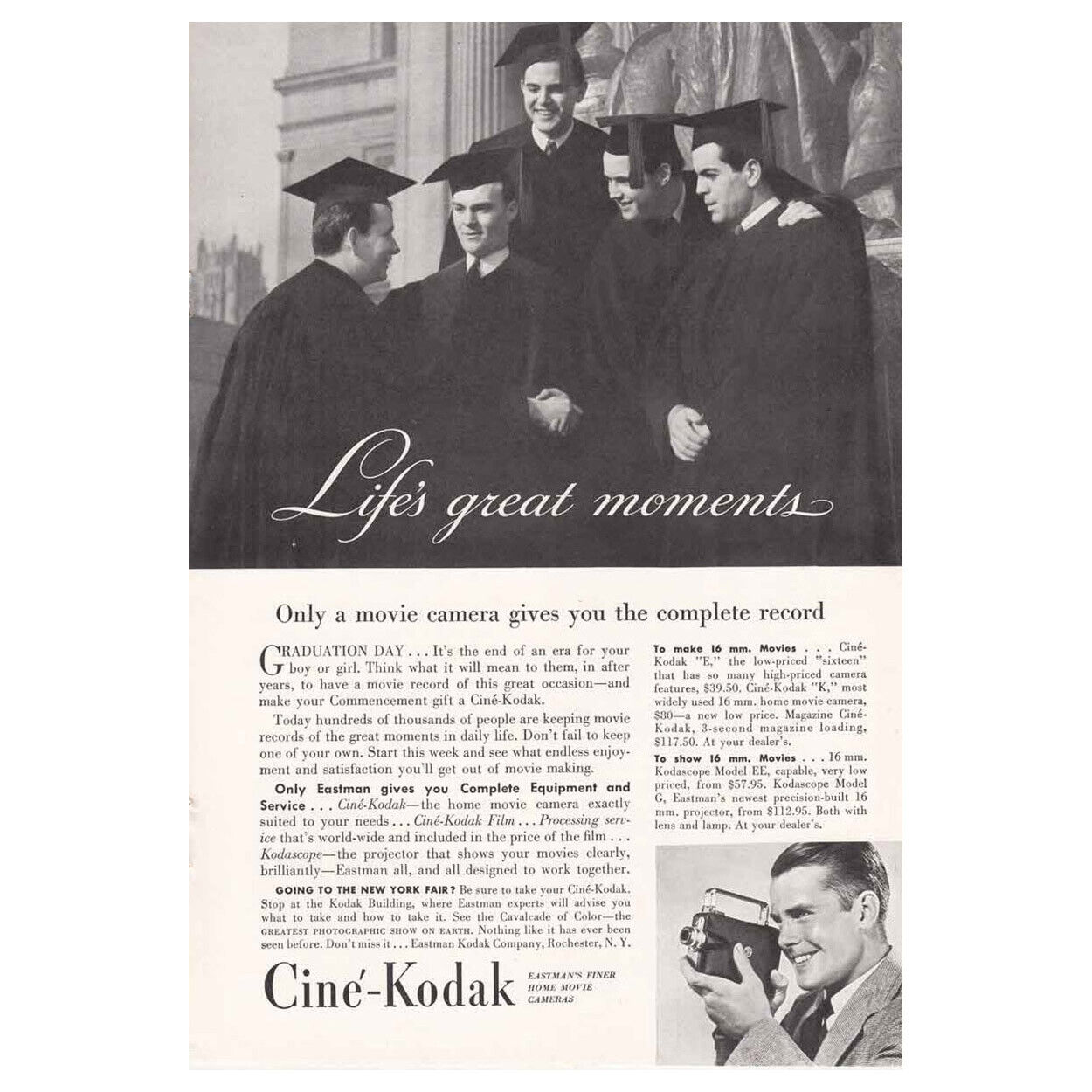 1939 Cine Kodak: Life's Great Moments, Graduates Vintage Print Ad