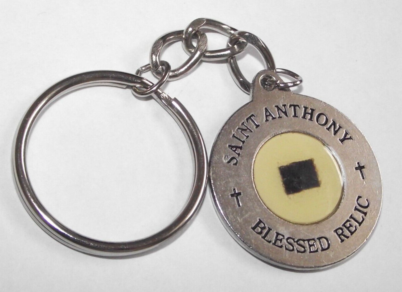 Vtg St Saint Anthony blessed relic medal key chain ring patron of lost articles