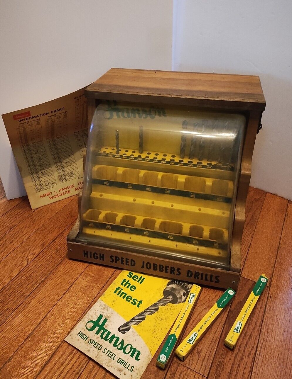 Vintage Hardware Store Display Hanson High Speed Drills, Oak, Guide, Products 