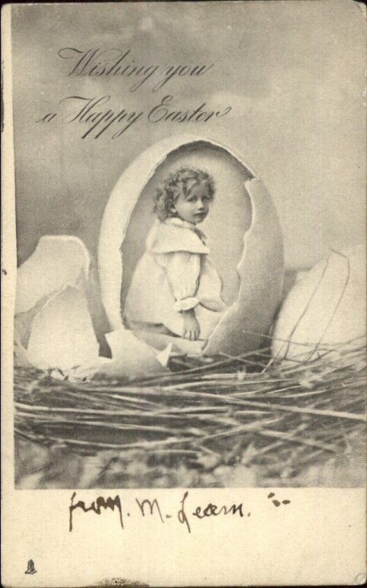 Easter Child in Cracked Egg TUCK #1661 b&w c1905 Postcard