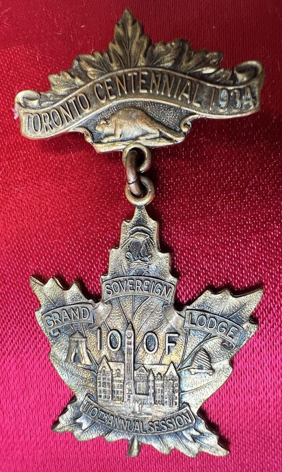 1934 IOOF Temple Grand Lodge Official Cenntenial Medal  Toronto Odd Fellows FLT
