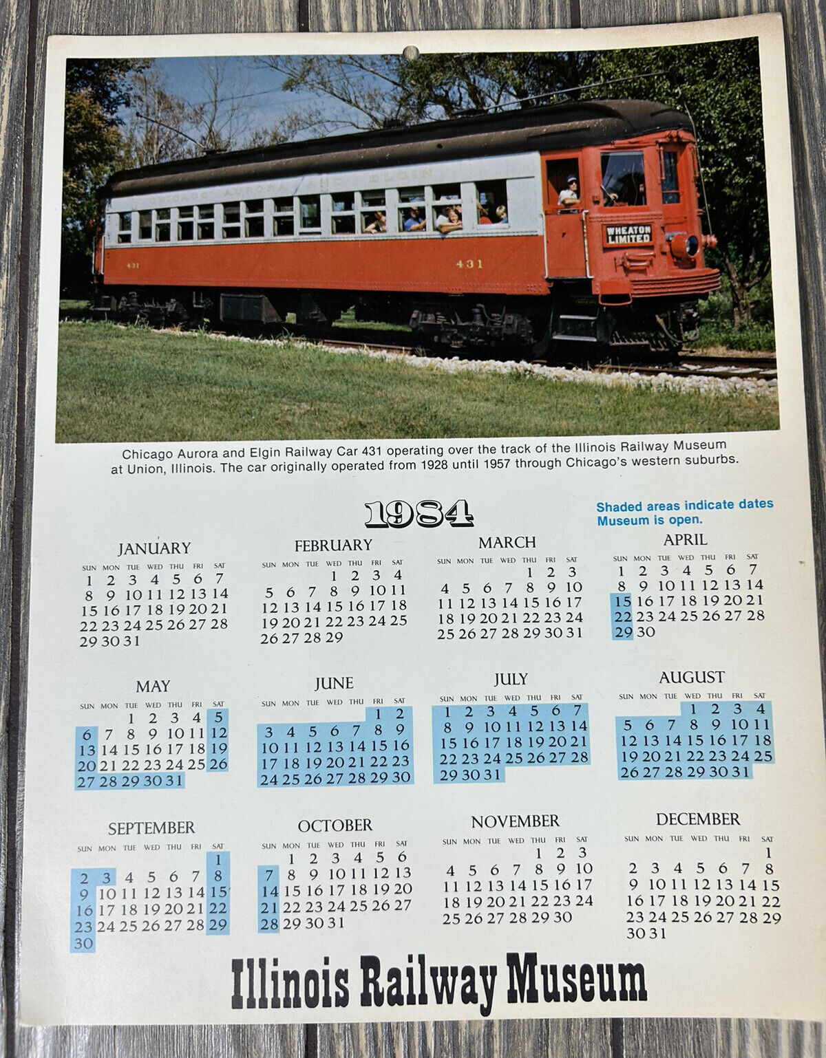 Vintage 1984 Illinois Railroad Museum Calendar Illinois Railway Museum