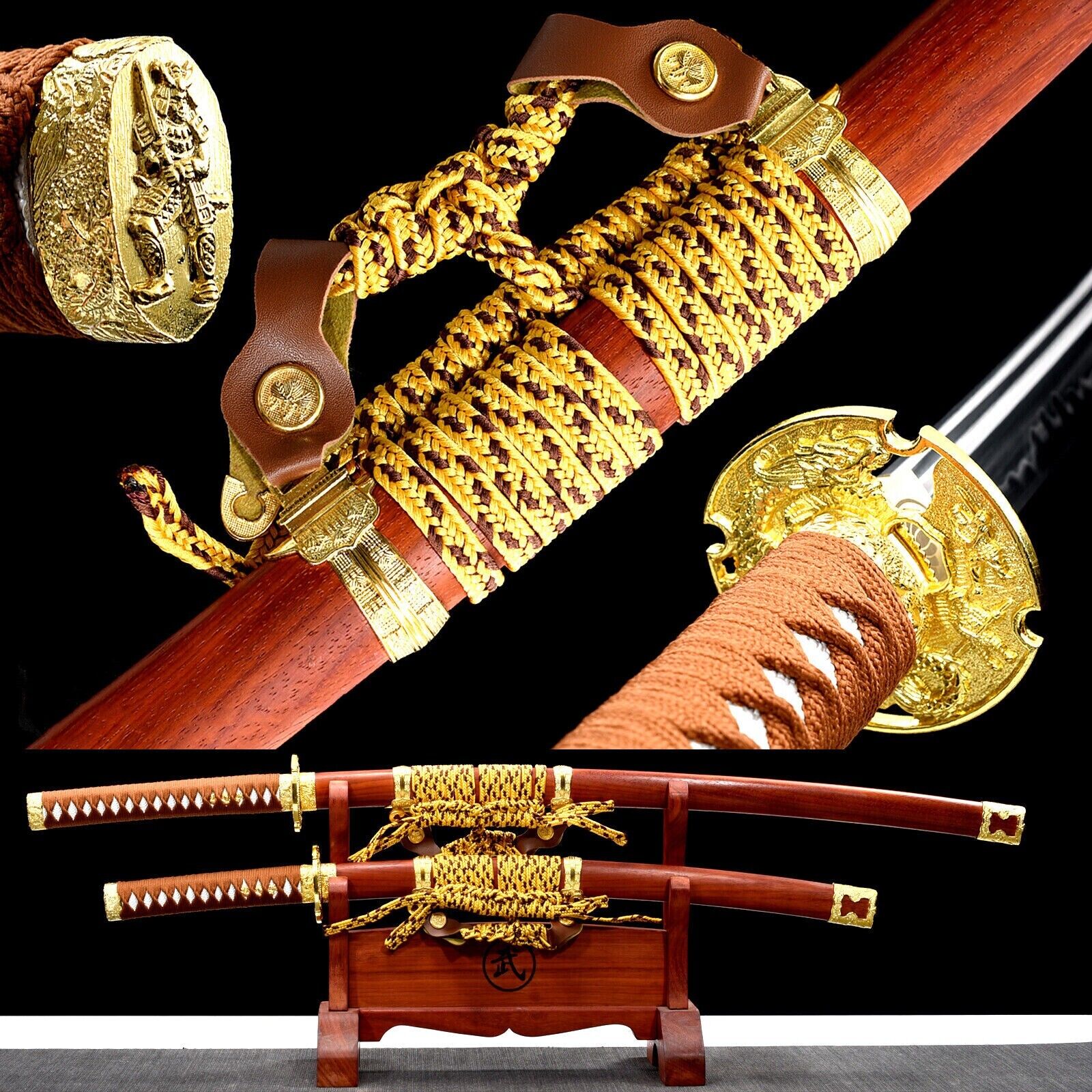 2 Tachi Swords Set Clay Tempered 1095 Steel Japanese Samurai Katana+Wakizashi