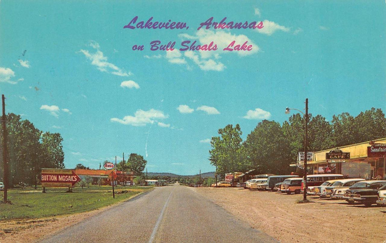 Lakeview, AR Arkansas  HIGHWAY 178 Esso Gas~Cafe~50's Cars  BAXTER CO  Postcard