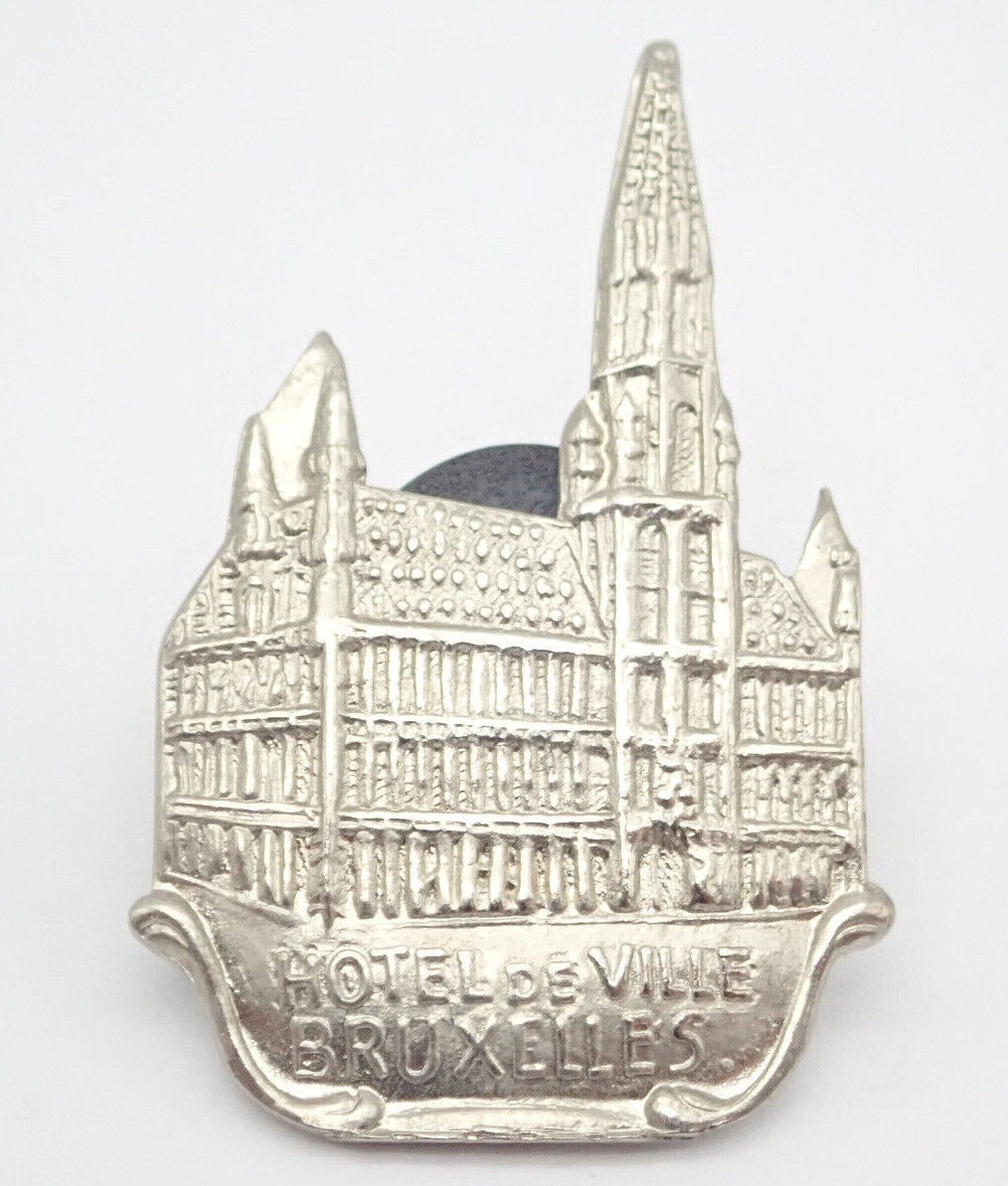 Hotel de Ville Bruxelles Brussels Silver Tone Vintage Lapel Pin