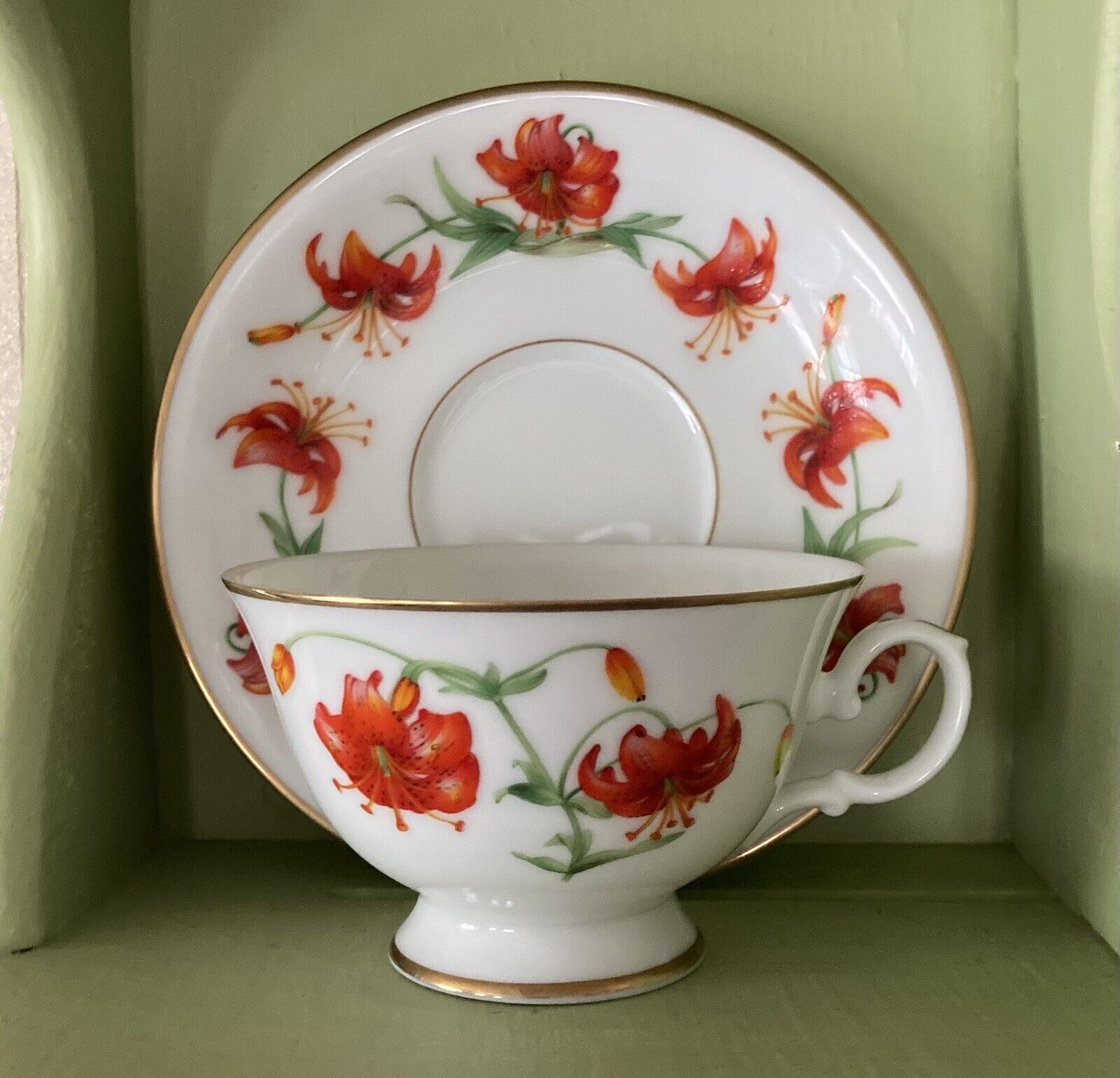 Orange Tiger Lily Franklin Porcelain Teacup and Saucer