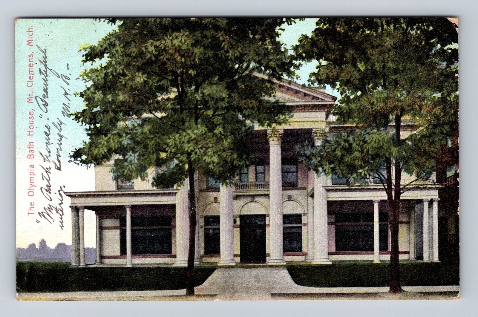 Mt Clemens MI-Michigan, Olympia Bath House, Antique Vintage Souvenir Postcard
