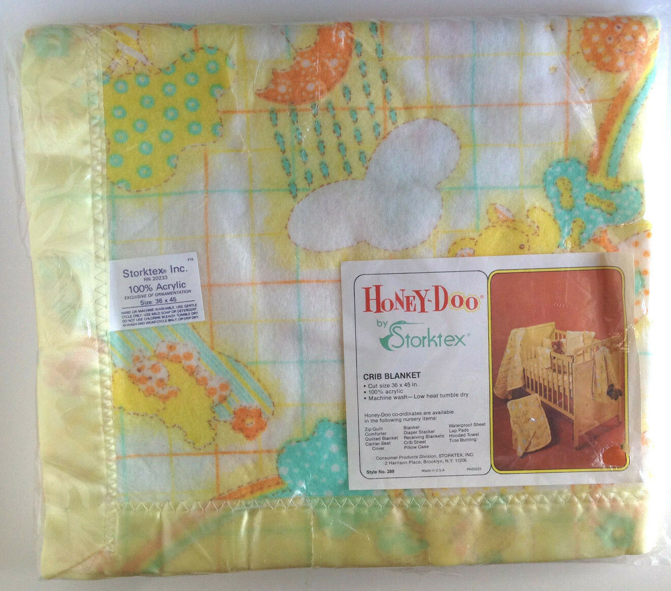 Vintage unisex Honey Doo Storktex Acrylic Blanket 36” X 50” & diaper stack NIP