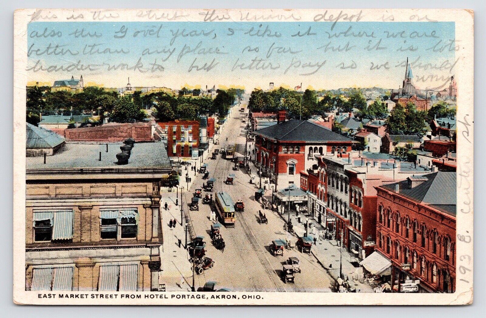 c1915~Akron Ohio OH~East Market Street~Hotel Portage View~Vintage Postcard