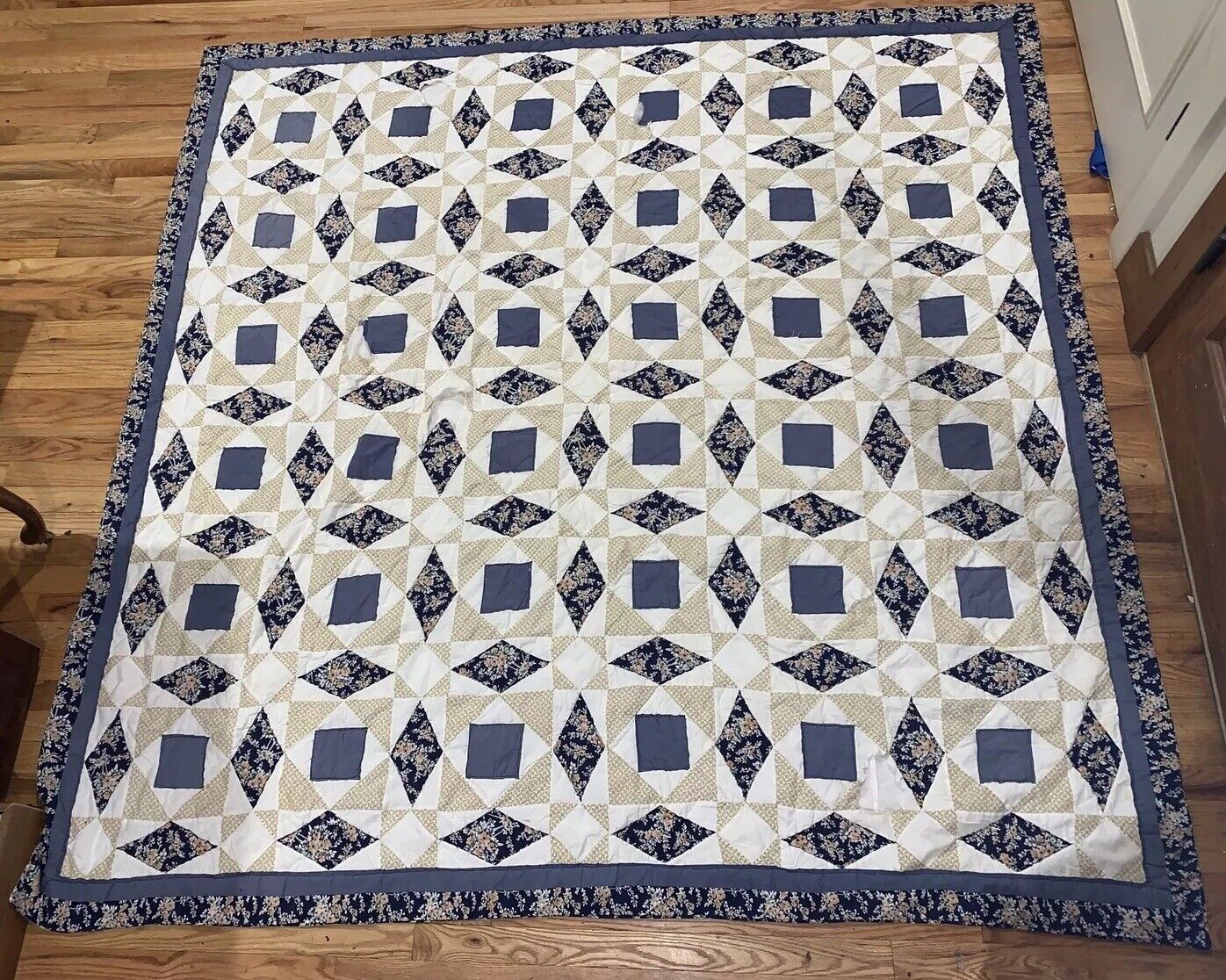 Handmade Double Wedding Ring Cotton Sewing Patchwork Quilt 78”x79”