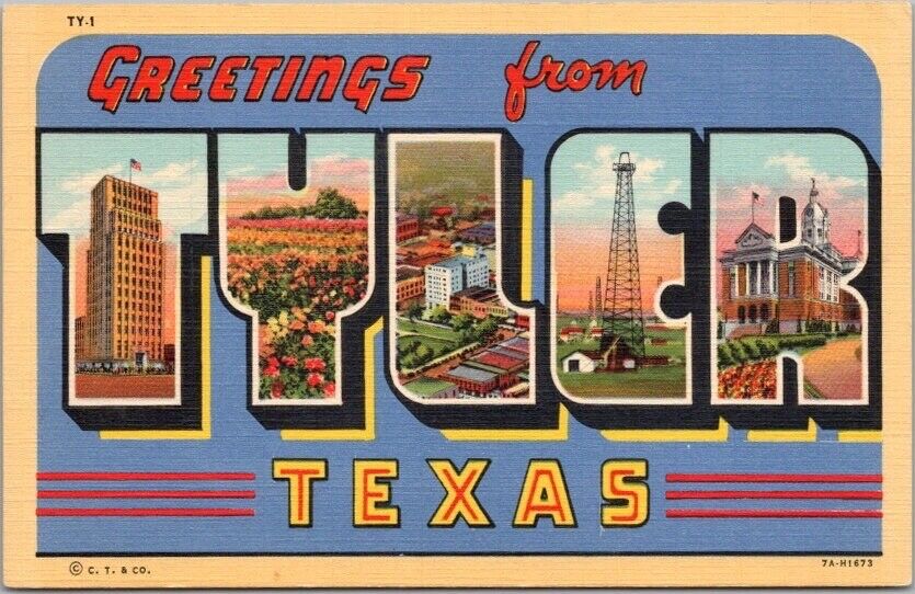 TYLER, Texas Large Letter Postcard Multi-View / Curteich Linen c1937 / Unused