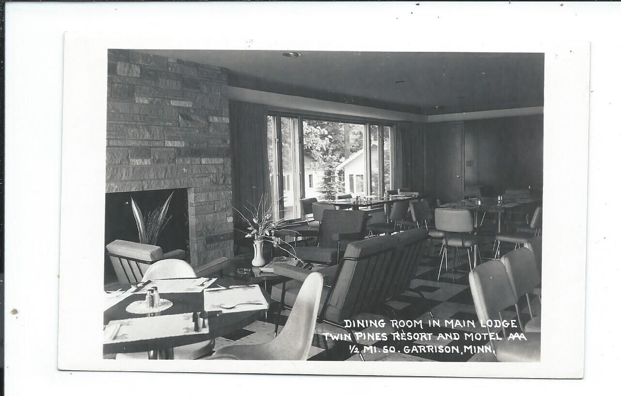 Real Photo Postcard Garrison Minnesota Mn Dining Room Twin Pines Resort Motel